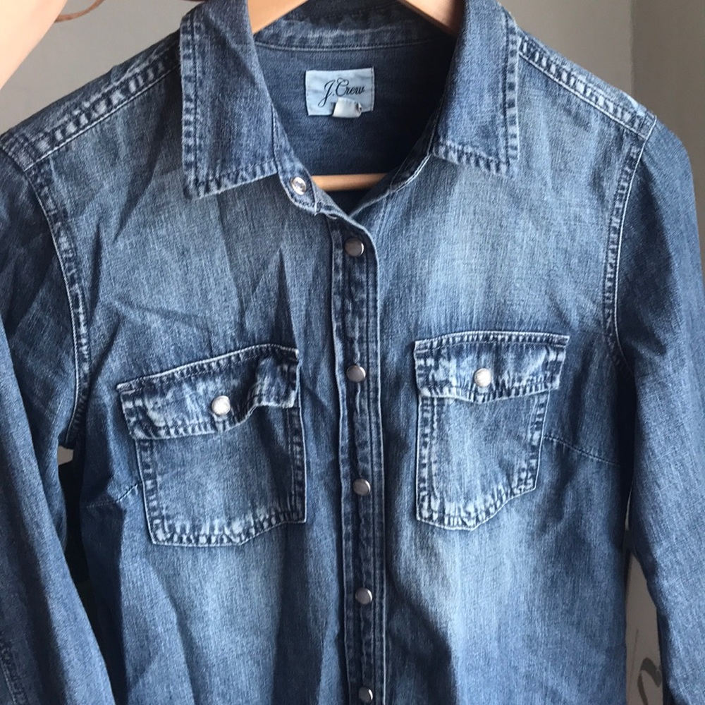 JCrew indigo denim snap button shirt, size 4